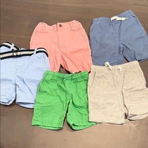 Kids Cotton Shorts Bundle - Green, Coral, Blue, Light Blue, Heather Gray 4T boy